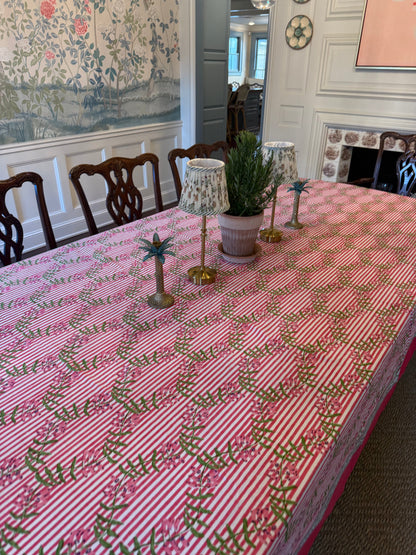 Nantucket Stripe Tablecloth in Holiday Pink