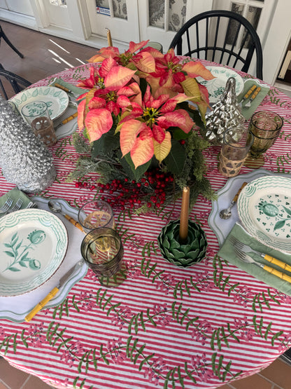 Nantucket Stripe Tablecloth in Holiday Pink