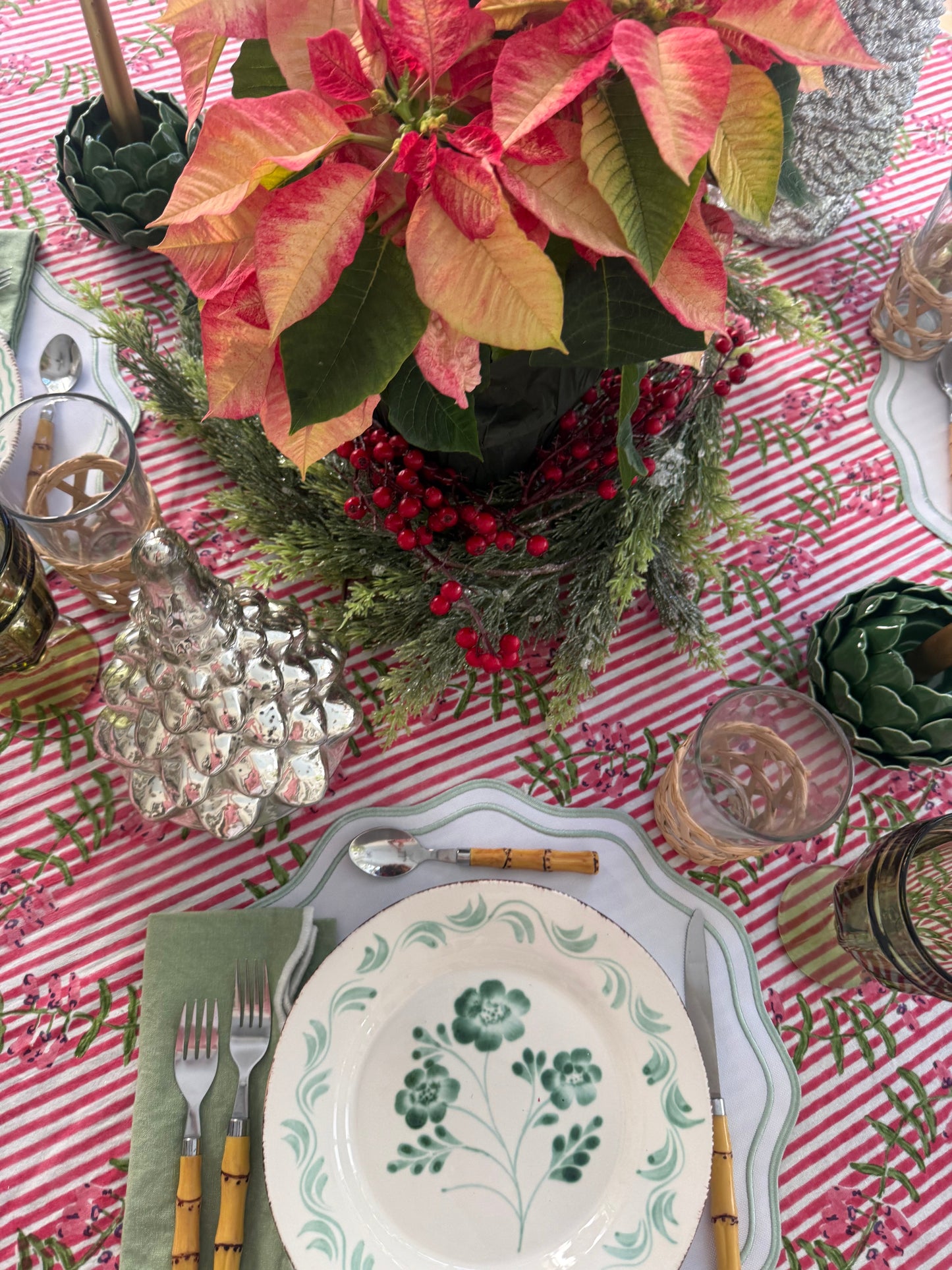 Nantucket Stripe Tablecloth in Holiday Pink