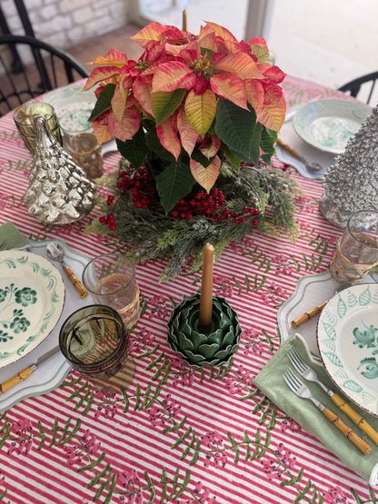 Nantucket Stripe Tablecloth in Holiday Pink