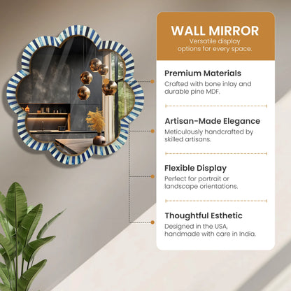 Make To Order Handmade Blue & White Bone Inlay Scalloped Wall Mirror – 18"