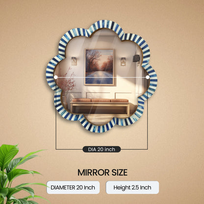 Make To Order Handmade Blue & White Bone Inlay Scalloped Wall Mirror – 18"