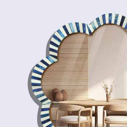 Make To Order Handmade Blue & White Bone Inlay Scalloped Wall Mirror – 18"