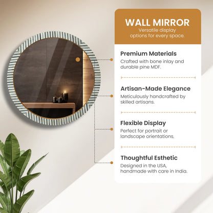 Make To Order Round Chevron Bone Inlay Wall Hanging Mirror Frame – 24" Dia