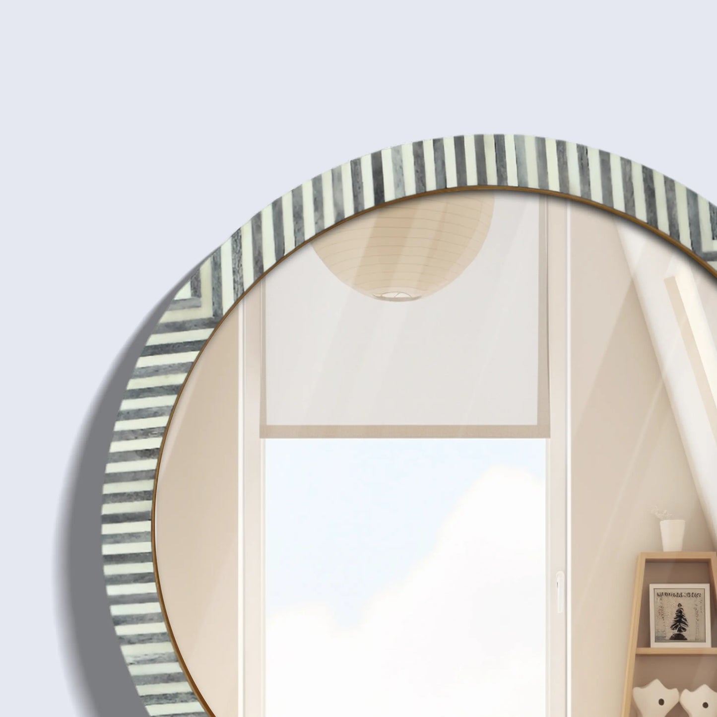Make To Order Round Chevron Bone Inlay Wall Hanging Mirror Frame – 24" Dia