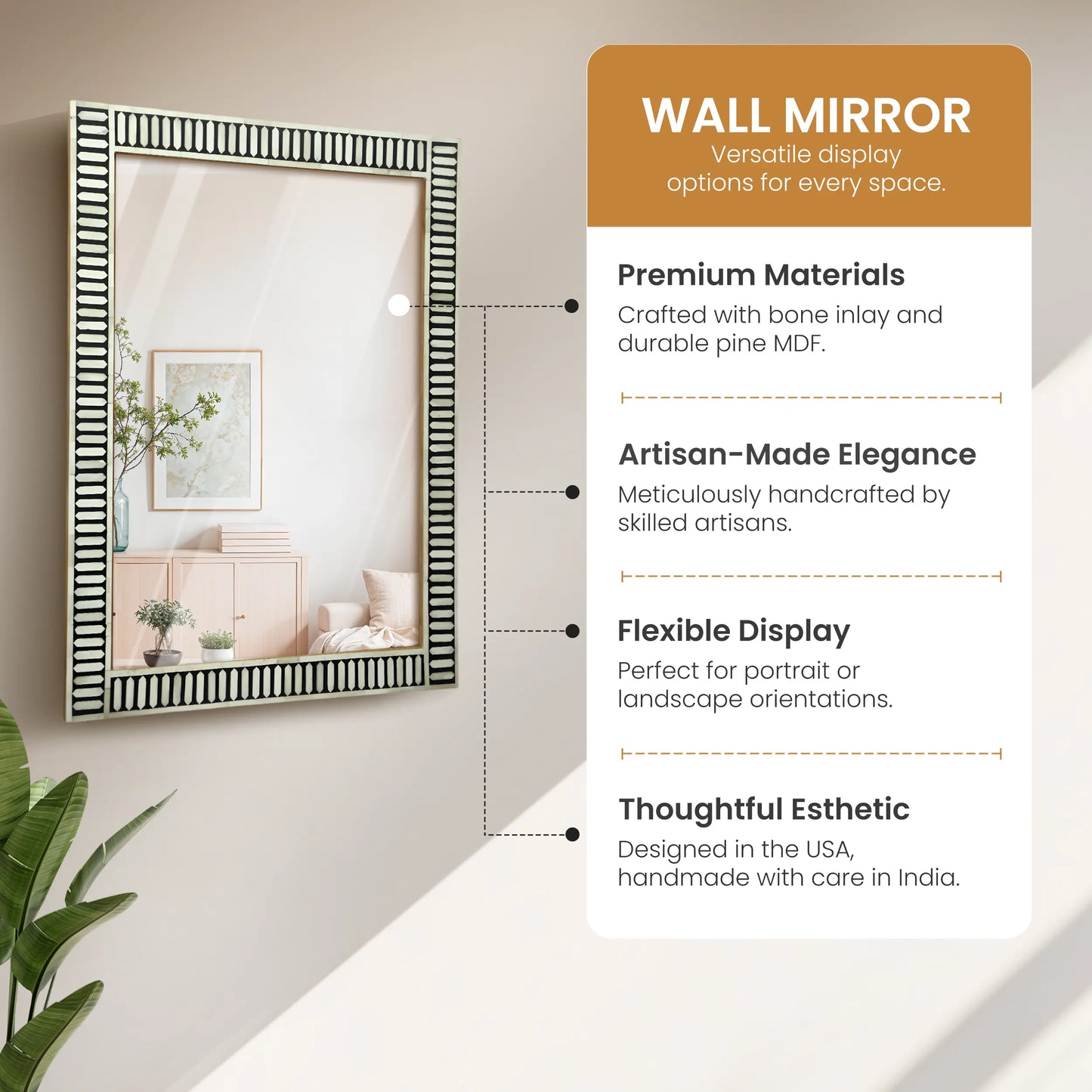 Make To Order Handmade Bone & Resin Inlay Wall Hanging Mirror Frame – 40x30
