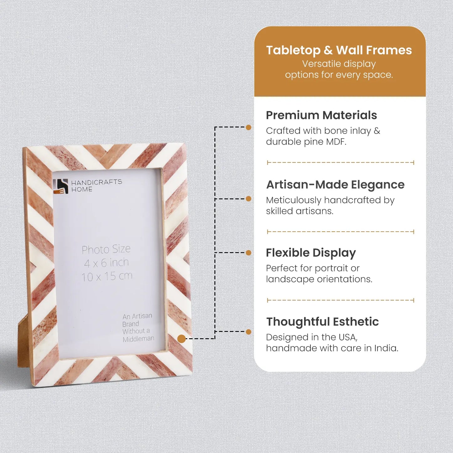 Picture Frames Chevron Pattern Bone Inlay Collection in 29 Sizes, Brown