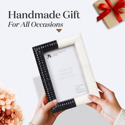 Ridged Black & White Bone & Resin Inlay Picture Frame- 4x6 & 5x7