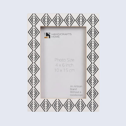 Resin inlay Tribal Geometry Pattern Black & White Picture Frame