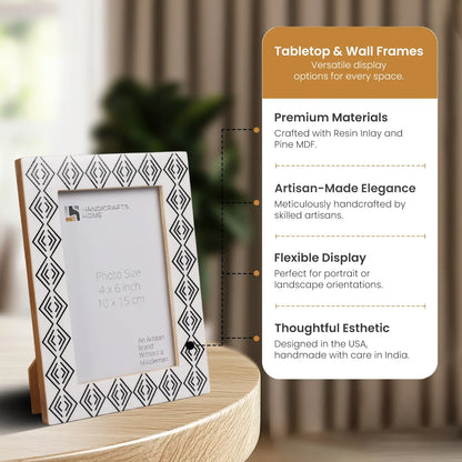 Resin inlay Tribal Geometry Pattern Black & White Picture Frame