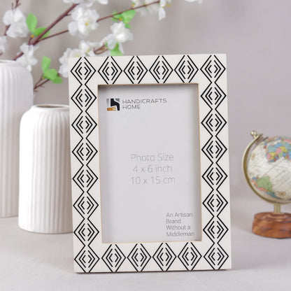 Resin inlay Tribal Geometry Pattern Black & White Picture Frame