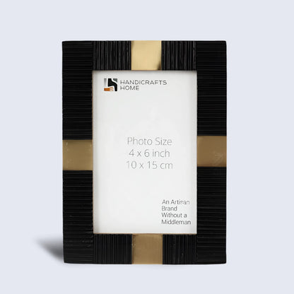 Resin Inlay Deco Black & Gold Picture Frame For Desk & Wall - 3 Sizes