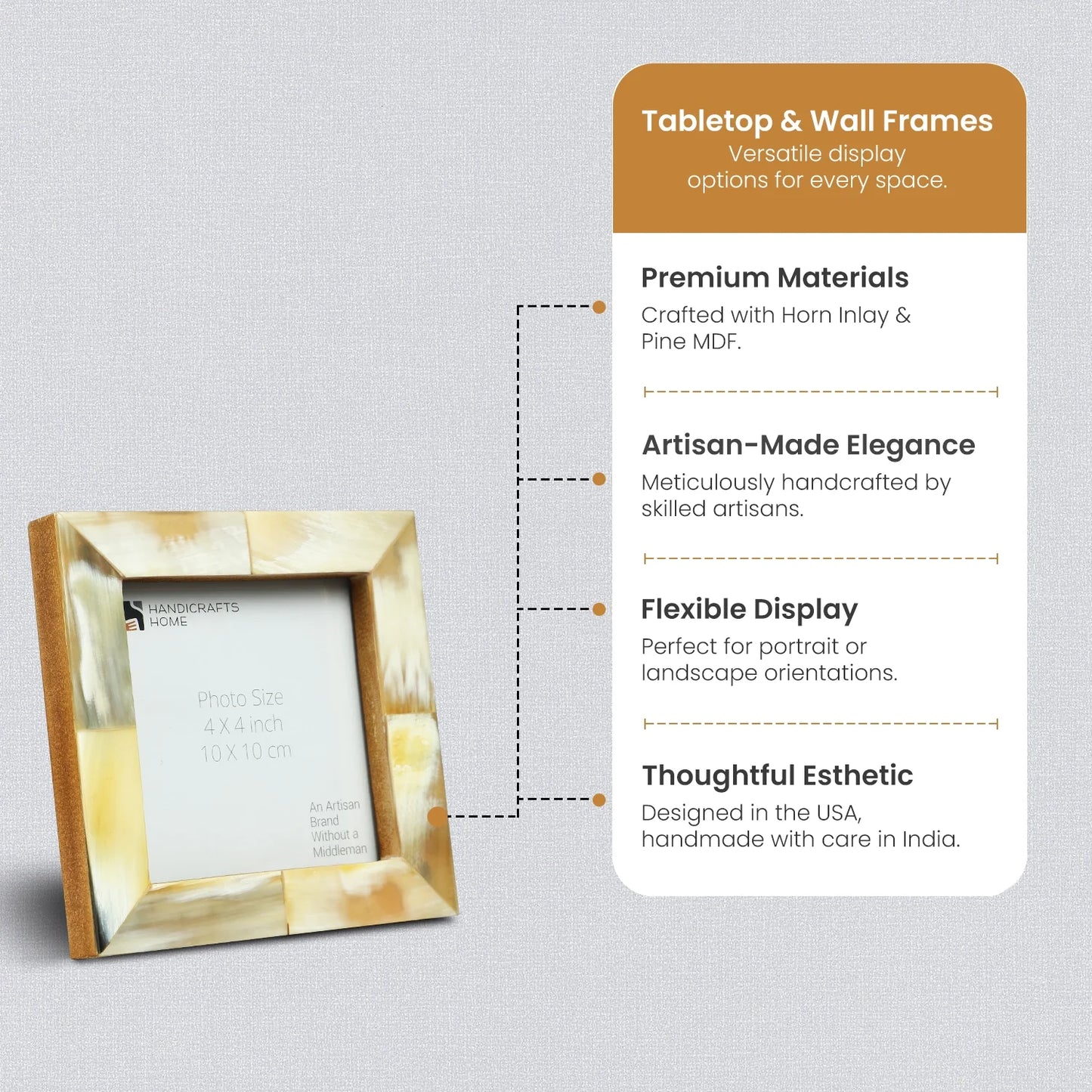 Picture Frames Essence Pattern Horn Inlay Collection in 4 Sizes, White