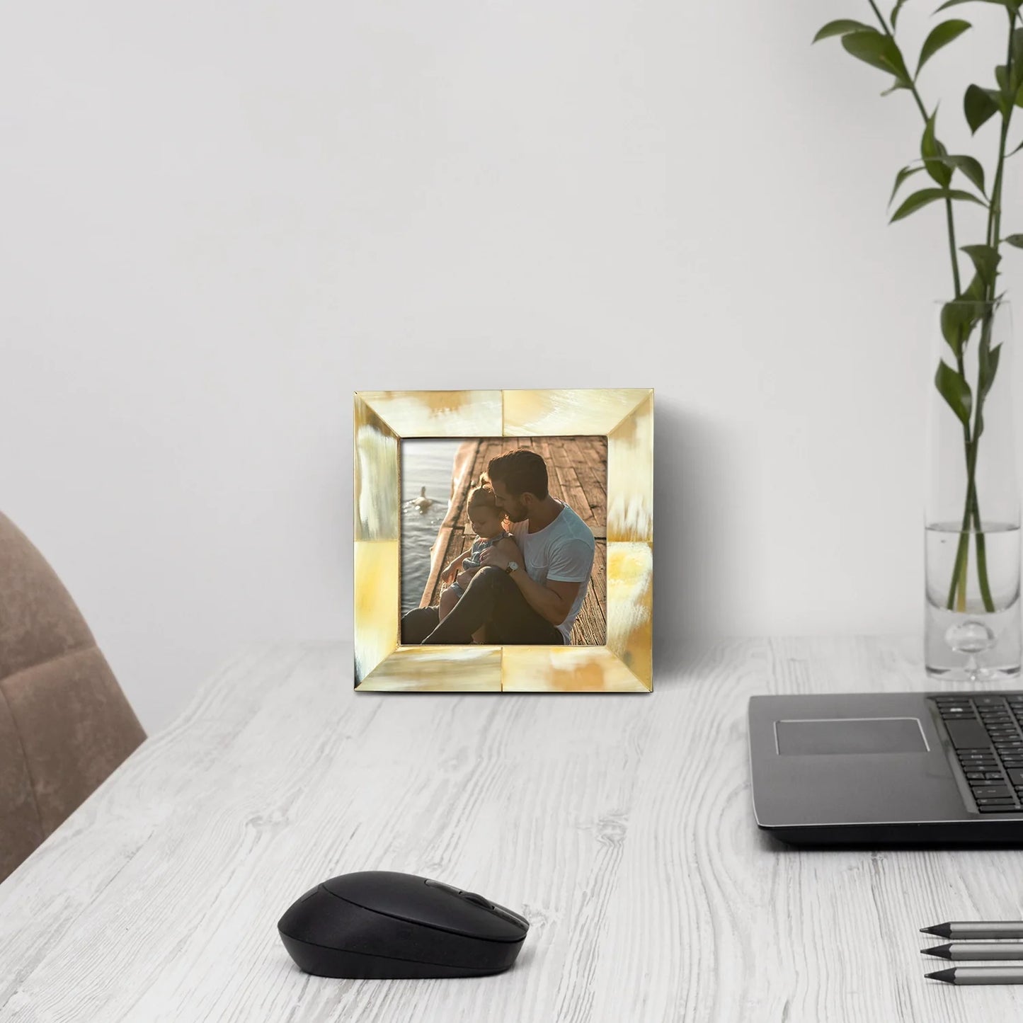 Picture Frames Essence Pattern Horn Inlay Collection in 4 Sizes, White