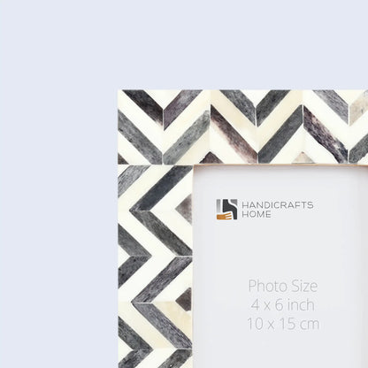 Picture Frames Herringbone Pattern Bone Inlay Collection in 2 Sizes, Grey