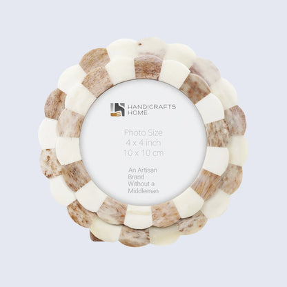 Picture Frames Scalloped Pattern Bone Inlay Collection in 4 sizes, Brown