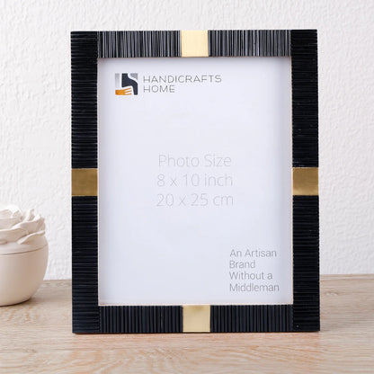 Resin Inlay Deco Black & Gold Picture Frame For Desk & Wall - 3 Sizes
