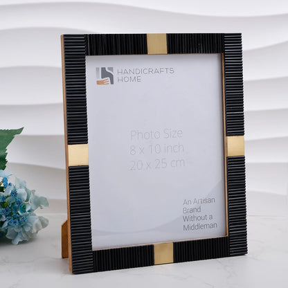 Resin Inlay Deco Black & Gold Picture Frame For Desk & Wall - 3 Sizes