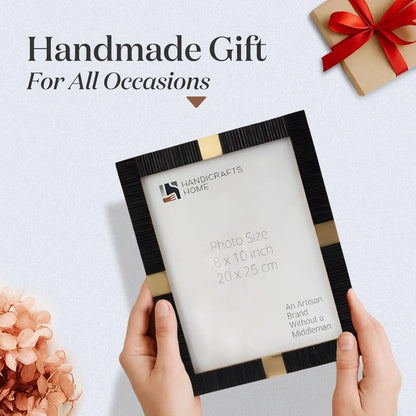 Resin Inlay Deco Black & Gold Picture Frame For Desk & Wall - 3 Sizes