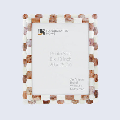 Picture Frames Scalloped Pattern Bone Inlay Collection in 4 sizes, Brown