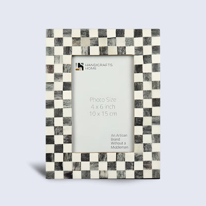Picture Frame Checked Pattern inspired Bone Inlay, Grey & White - 4x6 & 5x7