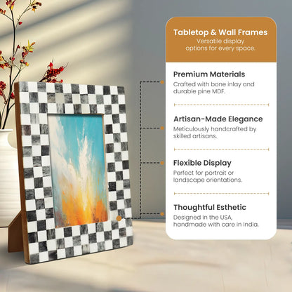 Picture Frame Checked Pattern inspired Bone Inlay, Grey & White - 4x6 & 5x7