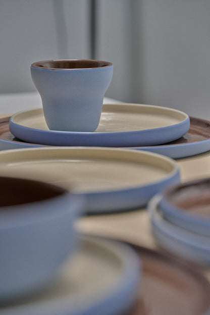 Handmade Porcelain Coffee Cup. Pear shaped. Forget-me-Not/Chocolate