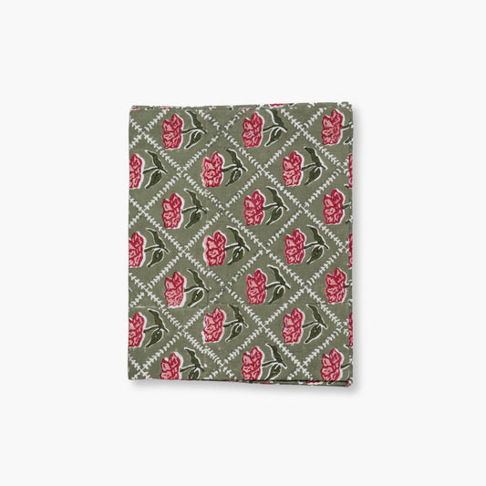 Noor - Pure Linen Handprinted Table Runner - Olive & Pink