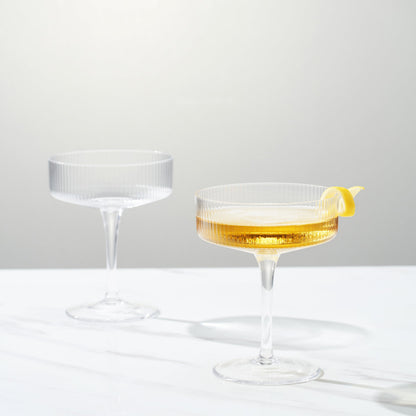 Como Ribbed Champagne Coupe Cocktail Glassware, Set of 2