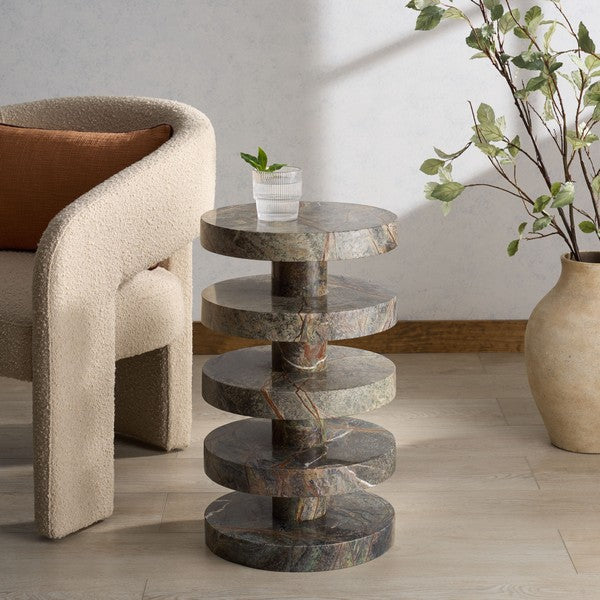 Danny Round Marble Accent Table Green