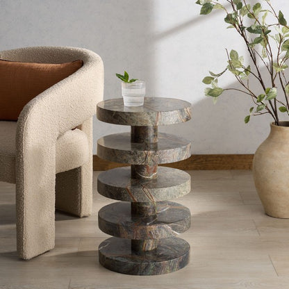 Danny Round Marble Accent Table Green