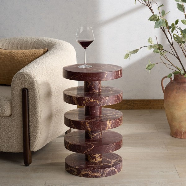 Danny Round Marble Accent Table Red