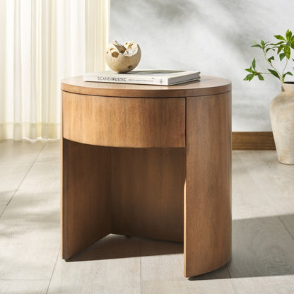 Daiya Round 1 Drawer Wood Nightstand