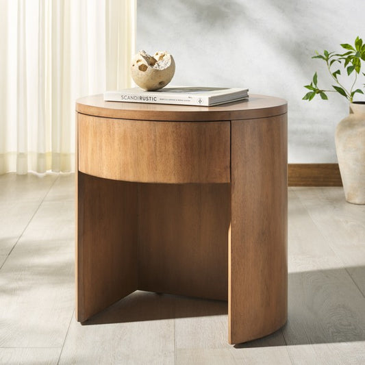 Daiya Round 1 Drawer Wood Nightstand