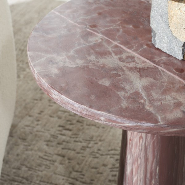 Valentia Tall Round Marble Accent Table Maroon