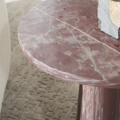 Valentia Tall Round Marble Accent Table Maroon