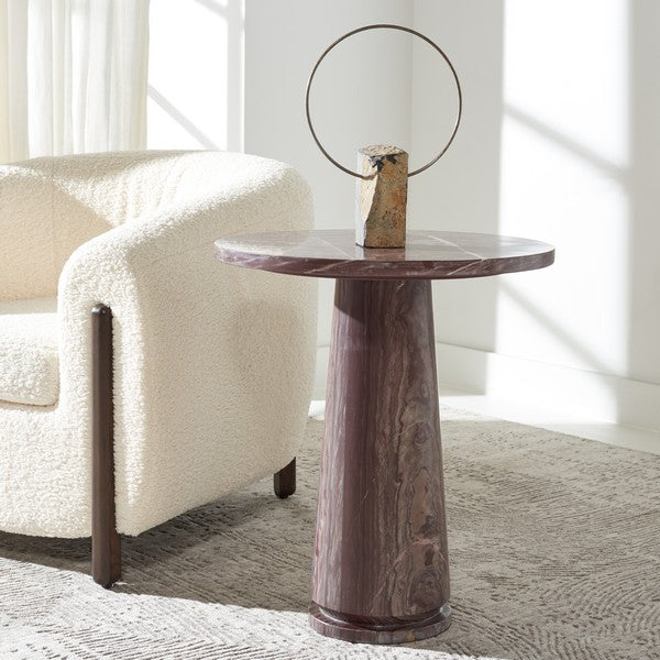 Valentia Tall Round Marble Accent Table Maroon