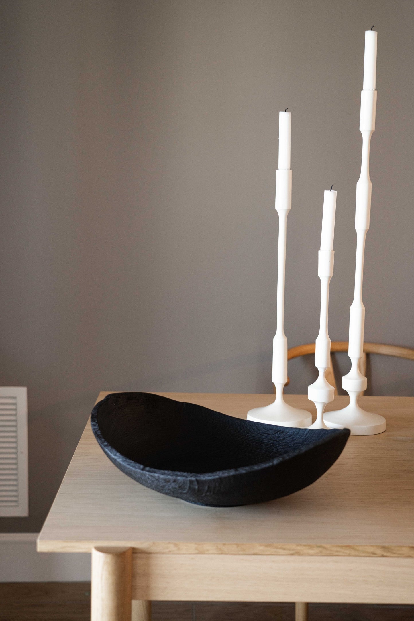 Hand-Carved Large Charred Wood Shallow Bowl