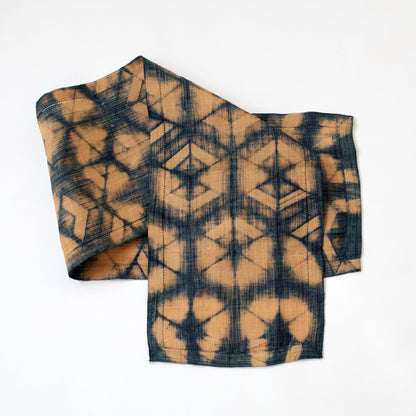 Raffia Shibori Table Runner - Turtle Pattern - Indigo