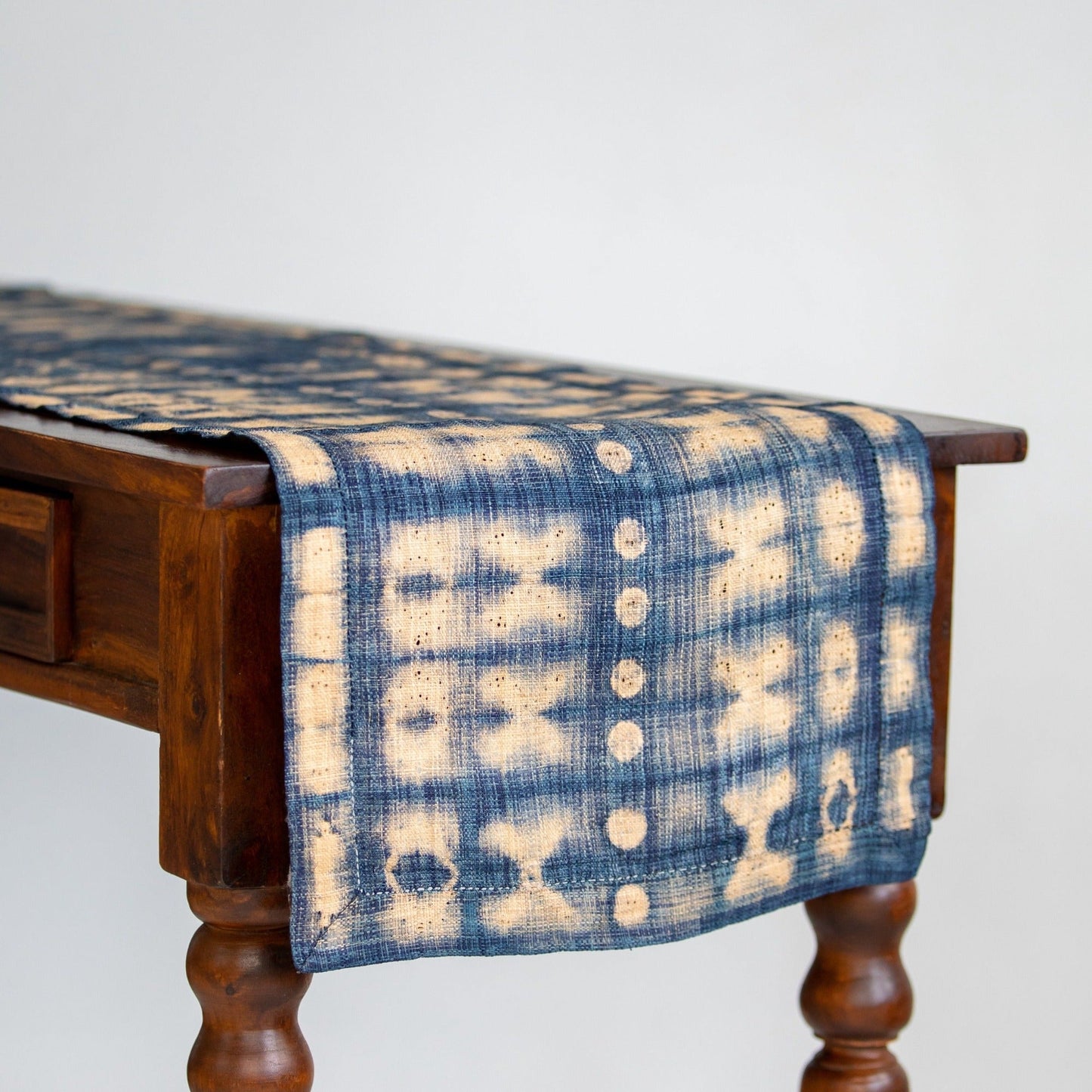 Raffia Shibori Table Runner - Cocoon & Moth Pattern - Indigo