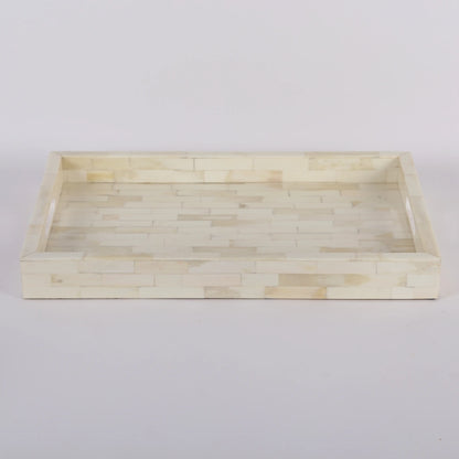 Decorative Tray Plain White Pattern Bone Inlay Collection in 2 Sizes