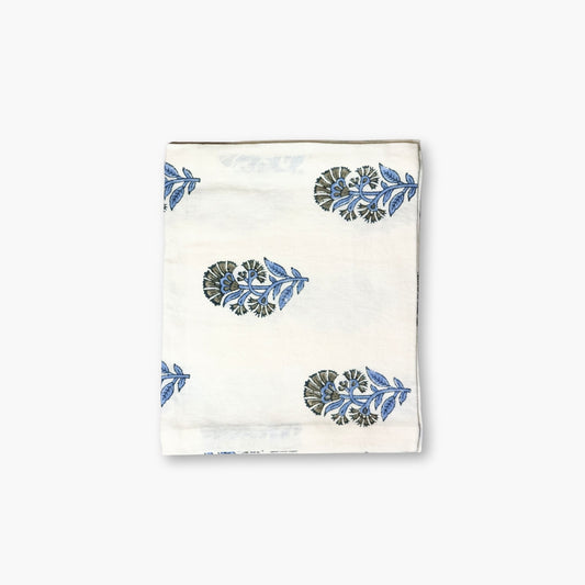 Begum Linen Hand-Printed Runner - Cornflour Blue
