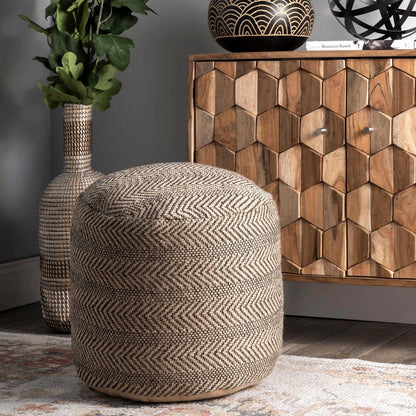 Exeter Chevron Braided Jute Filled Ottoman Pouf