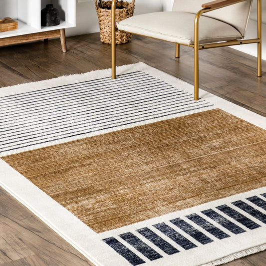 Keeva Modern Striped Fringe Area Rug