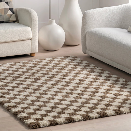 Adelaide Mid-Century Checkered Shag Area Rug