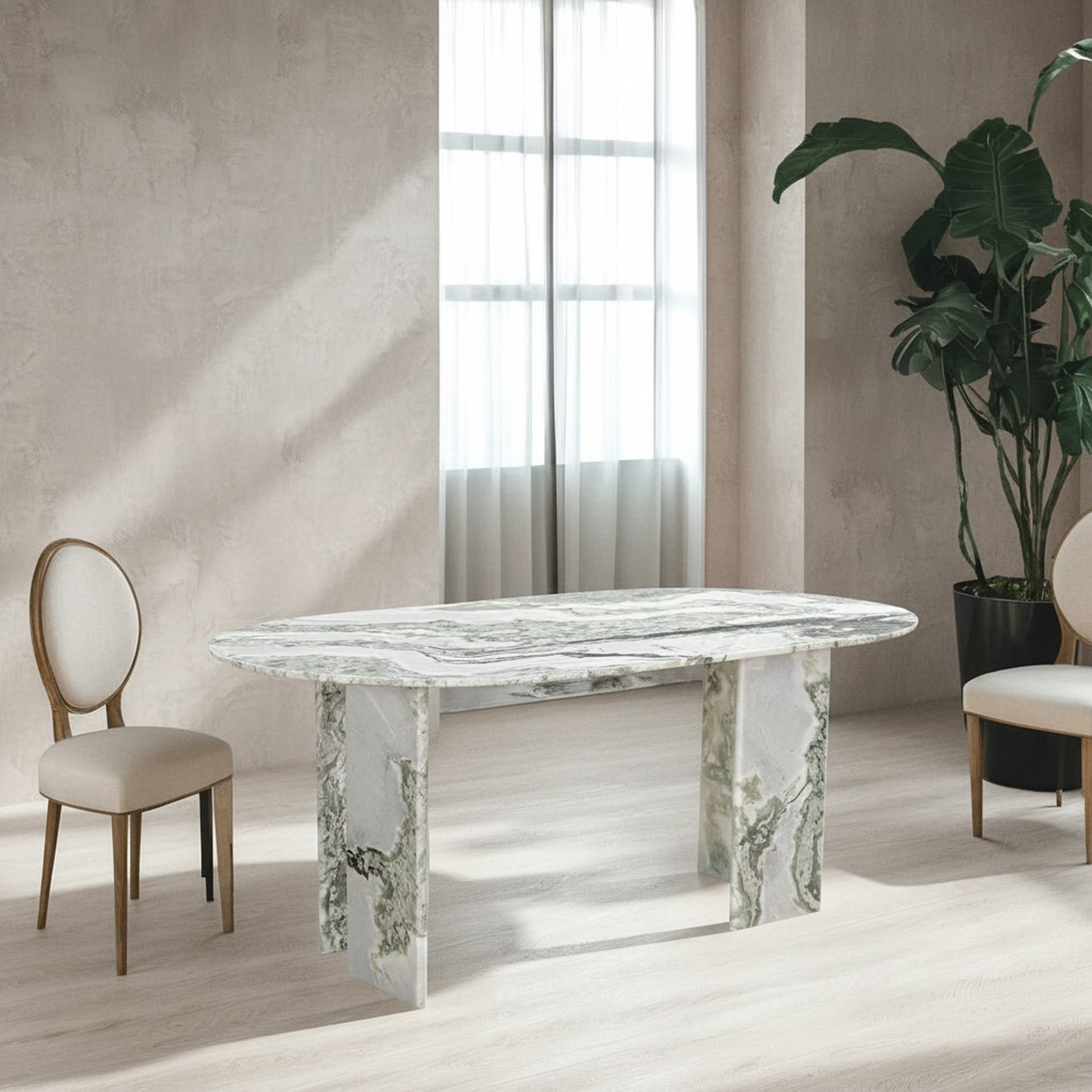 Celia Oval Dining Table Green Onyx Marble