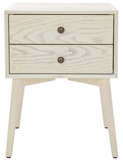 Scully 2 Drawer Nightstand - White Wash /Gold