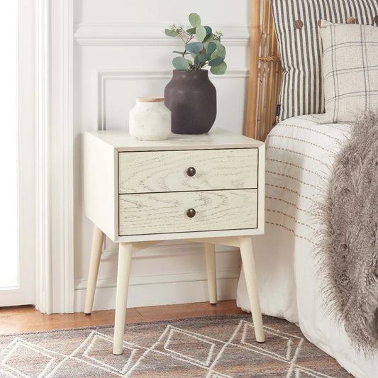 Scully 2 Drawer Nightstand - White Wash /Gold
