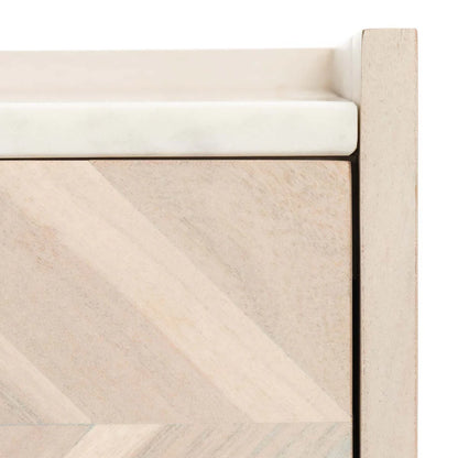 Tahseen Parquet Nightstand - White Washed / Brass