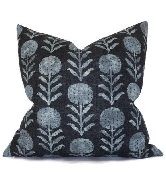 Zinnia Pillow Cover in Indigo Blue, McLaurin + Piercy Textiles